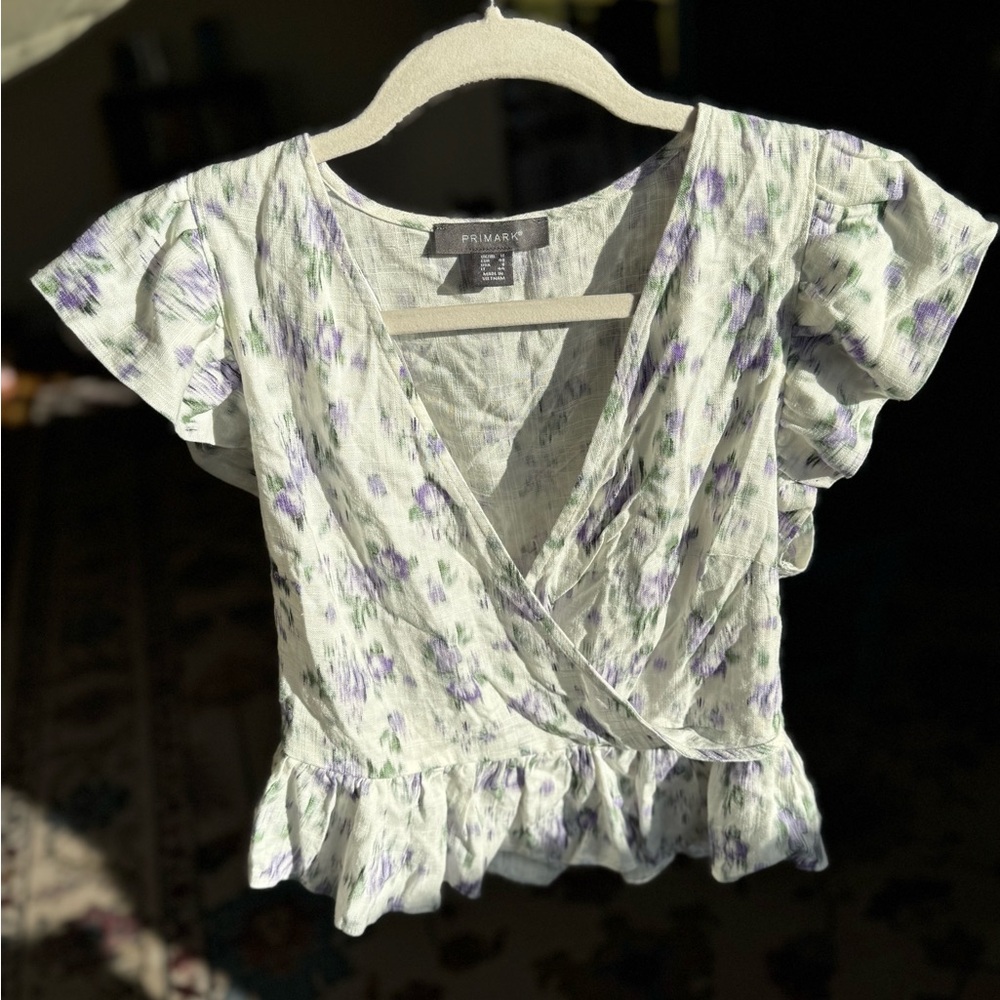 Primark Lilac Floral Wrap Ruffle Crop Top